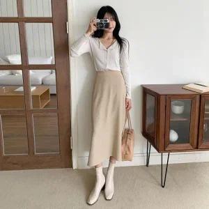 [다잇템] 여성용 골지 카디건 롱슬리브 단추 세미크롭 디자인_23087976_588872