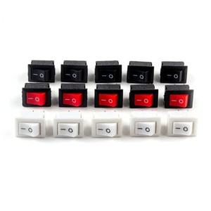 푸시 단추 스위치 SPST 2 핀 3A 250V KCD11 스냅인 온 오프 로커 10mm x 15mm 블랙 레드 및 화이트 10 개