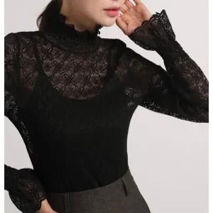 여자 사계절 레이스 셔링 목폴라 티셔츠 레이어드 이너티 속티