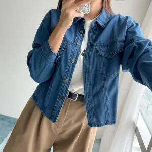 여자 봄 여름 가을 겨울 포켓 숏 청남방 자켓 핏이 예쁜 사계절 아우터 간절기 편한 크롭 데님 셔츠