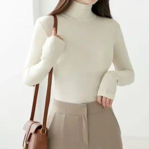 여자 무지 기본 골지 목폴라 숏 니트 티셔츠 이너티