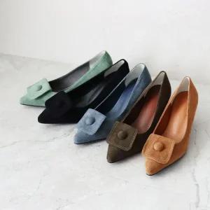 토토야 스틸레토 라텍스 쿠션 스웨이드 펌프스 미들힐 6CM B-7823