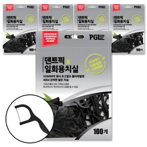 덴트픽 숯 일회용 얇은 치실 100개입 (5개) / y형 대용량 손잡이 치간 이빨 치석 제거기 약국용 이쑤기개