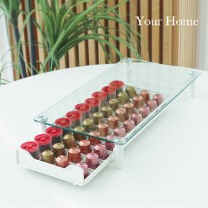 홈카페 커피캡슐 보관함 강화유리 서랍 30구 블랙 홀더