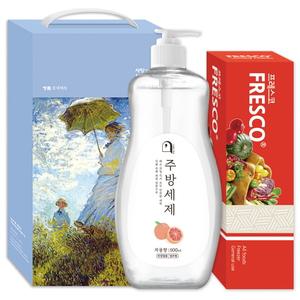 생활의쉼표 세제 위생용품 선물세트 48호 (빨아쓰는 수세미 + 자몽 주방세제 펌프)