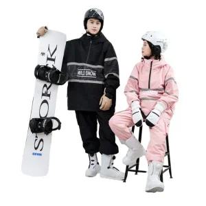 남자 여자 스키복 남성 여성 보드복 세트 남녀공용 겨울 스키 수트 단색 스노우 재킷 따뜻한 방풍 두꺼운