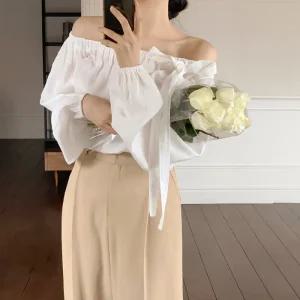 (넥단조절O/텐셀원단/페미닌룩) 로다엘 밴딩넥 텐셀 오프숄더 블라우스 bs7843