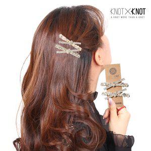 [KNOTXKNOT] 2P 세트 진주 앤 큐빅 메탈 크로스 집게핀_미디엄