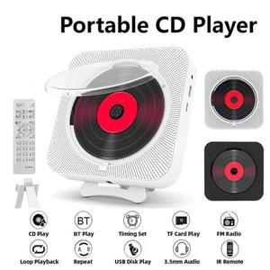 휴대용 CD 플레이어 블루투스 스피커 LED 스크린 벽 장착 음악 FM 라디오 3.5mm 스테레오 원격 제어