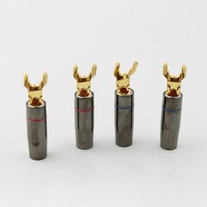 EIZZ 바나나 스페이드 플러그 커넥터, 금도금 황동 오디오 스피커 케이블, Y 포크 수 잭, HiFi DIY, 4