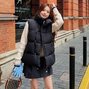 [콩심팥심]조끼패딩 모던 사선 베이직 지퍼 여성 무지