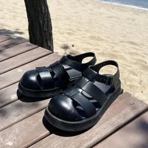 [YULL] 남자샌들 여름 가죽 키높이 스트랩 청키 피셔맨 샌들