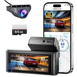 JOMIES 4K 대시캠 전면 및 후면, 3.16인치 IPS 터치스크린, 64GB 카드 , 차량용 듀얼 대시 카메라, 내장 GPS Wi-Fi, UHD 2160P , WDR, 24H 주차 모니터(J6)