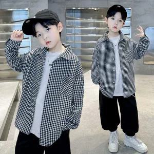 [삐삐네옷가게]초등학생 남아 블랙 체크체크 긴팔 남방