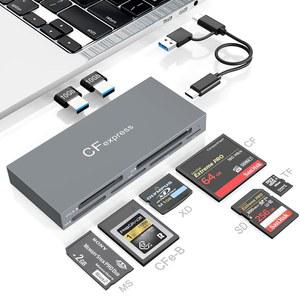 [미국배송] 8 IN 1 CFEXPRESS 타입 B 카드 리더기(10GB USB 2개 포함) USB3.2 GEN2 10GBPS CF EXPRESS 리더 허브(CFEXPRESS B/SD/TF/CF/XD/MS/USB) 어댑터 허브 읽기 6장 및 2USB 동시 제공