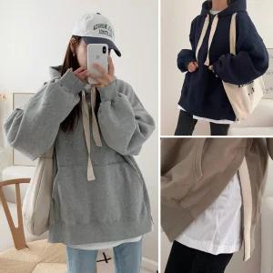 여성 레이어드 면 무지 후드 롱 티셔츠 11TS0406 빅사이즈 루즈핏 오버핏 가을