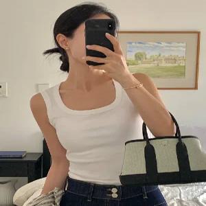 캡내장 스판 와이드 스퀘어넥 나시 (2color)