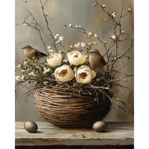 MBNTJHT 숫자 키트의 새 그림, 꽃 벽 장식용 액자 없는 바구니 디지털 유화 공예품 16X20인치 선물.
