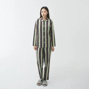 [JAJU](강남점)여 코튼 레이온 스트레치 멀티 스트라이프 파자마상하세트_GREEN