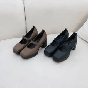 지쎄수제화 소가죽 스퀘어 메리제인 플랫폼 통굽 펌프스 7cm -255빅 블랙,토프브라운