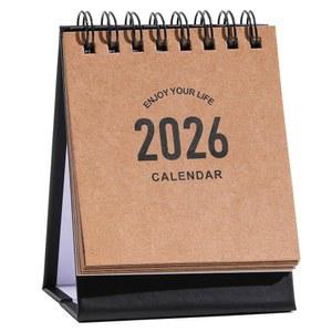 미니 데스크 캘린더 2025-2026 - 소형 2025년 7월부터 2026년 12월까지, 일일 일정 두꺼운 종이 트윈 와이어 바인딩과 홈 오피스 스쿨용 스티커(크래프트 색상)