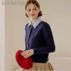 [블루레이스] 카라 배색 하트 자수 니트 가디건_B5F1KT2111