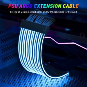 ARGB 전원 익스텐션 케이블 키트 24 핀 ATX 3x8 핀 2x8 GPU 5V 3 동기화 PSU LED 확산 소프트 튜브 포함