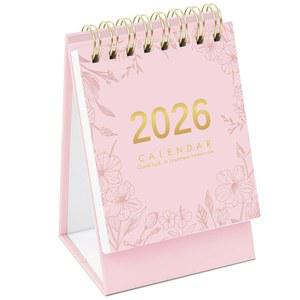 미니 데스크 캘린더, 2025-2026 스몰 2025년 6월~2026년 12월, 월간 19일, 스탠딩 플립 두꺼운 종이 트윈 와이어 바인딩, 사무실 또는 가정용 데스크톱 캘린더(핑크색)