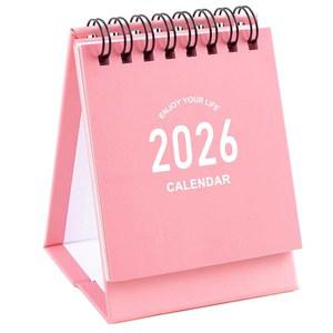 미니 데스크 캘린더 2025-2026 - 2025년 7월부터 2026년 12월까지 작은 일일 일정 홈 오피스 스쿨용 스티커가 부착된 두꺼운 종이 트윈 와이어 바인딩(미니 핑크)