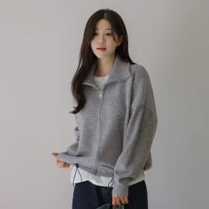 [시크폭스] 콘포에 스트링 니트 집업_53JK852