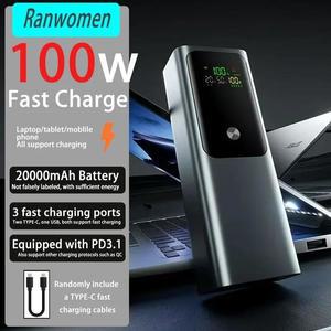 20000mAh 보조베터리 100W PD3.1 휴대용 대용량 충전기 노트북 태블릿 전화용 양방향 고속 Apple XiaoMi