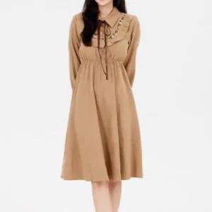 나들이 가을 빈티지 라운드 원피스(3color) 데일리 하객룩 간절기 긴팔 허리밴딩 레이