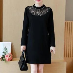 원피스 데일리 진주 니트 하객룩 모임 레이스 롱티 가을 하객룩 나들이 넥 간절기