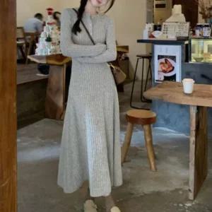 여성 나들이 하객룩 슬림 원피스 간절기 긴팔 데일리룩 골지 가을 데일리 롱원피스