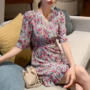 가을 데일리 나들이 하객룩 간절기 여자플라워패턴7부소매원피스