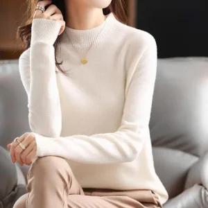 여성 봄 풀오버 간절기 가을 라운드 반폴라 반목 로브런 베이지 얇은 이너 니트티 부