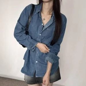 여성 루즈핏 청셔츠 패션데님셔츠 데님 봄가을셔츠 DN24 캐주얼 데일리 IN 카라 외투