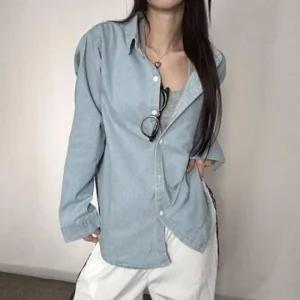 여성 외투 간절기 캐주얼 셔츠 IS 아우터 카라 데님 루즈핏 청셔츠 DN24 2컬러 봄가을