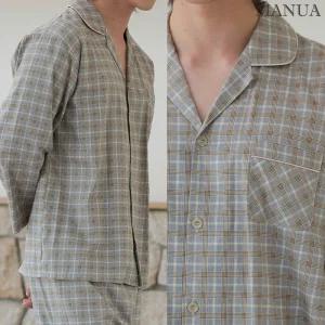 [기타브랜드]마누아 남자체크잠옷 순면 카라 주자직 가을 홈웨어 파자마 한벌 세트 선물