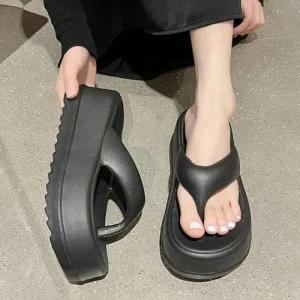 여자 꽃무늬 슬리퍼 통굽 비치 여름 사무실 굽낮은 외출 여름슬리퍼 키높이 쪼리