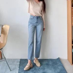 여자 배기청바지 워싱진 여름데님 면 청바지_4