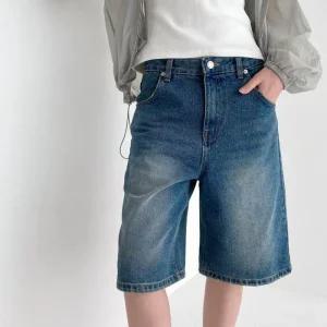 여자 5부청반바지 버뮤다 워싱진 중청 청반바지_4