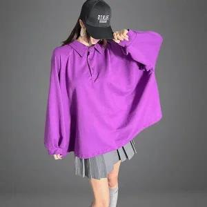 [신세계라이브쇼핑][옷자락] 여성 빅사이즈 나그랑 오버핏 슬릿 카라넥 퍼프 티셔츠