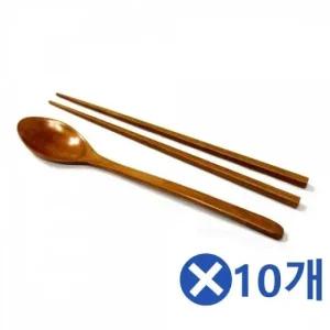옷칠 나무수저 젓가락세트x10개 업소용포크 식당수저 (WFK140R)