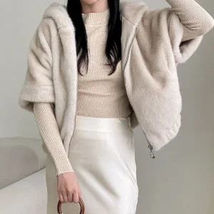 [다잇템] 여자 반소매 페이크퍼 라글란 부드러운 FW 후드집업_23109266_588872