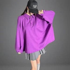 [옷자락]여성 빅사이즈 나그랑 오버핏 슬릿 카라넥 퍼프 티셔츠