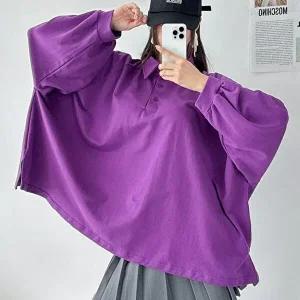 [옷자락]여자 빅사이즈 나그랑 가오리 슬릿 카라넥 퍼프 티셔츠