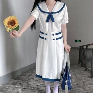 대여 블루 라인 화이트 그리스 마린 세라복 프레피룩 코스프레 의상 일본 교복 세일러복