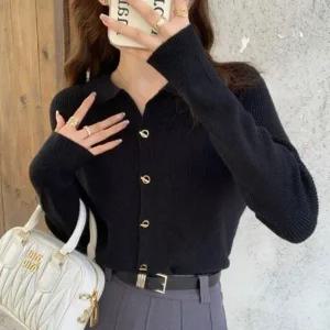 [하프클럽/]여성용 면혼합 단색 오픈 카라 골지 니트 가디건