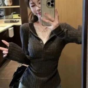 [하프클럽/]여성 레이어드 레이스 헨리넥 슬림핏 긴팔 티셔츠